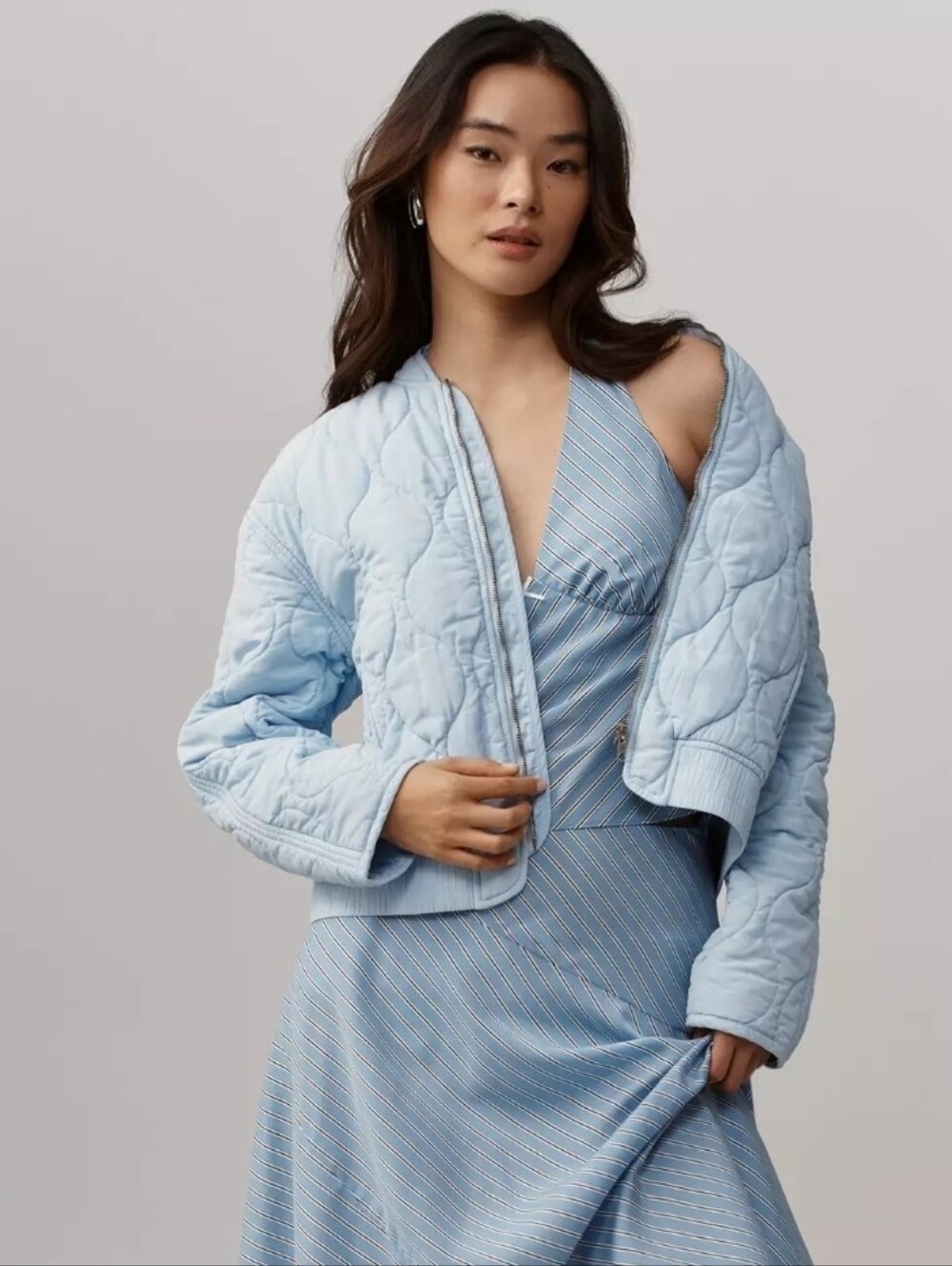 Blue Crop Packable Jacket Large